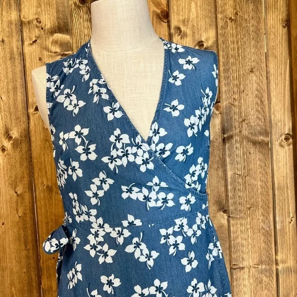 Draper James 8 Sleeveless Denim Wrap Midi Length Dress 100% Cotton - Picture 4 of 12